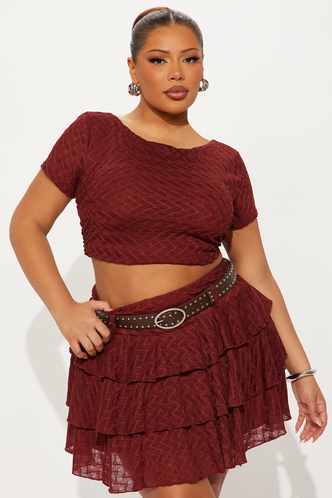 Night Out Belted Lace Mini Skirt Set