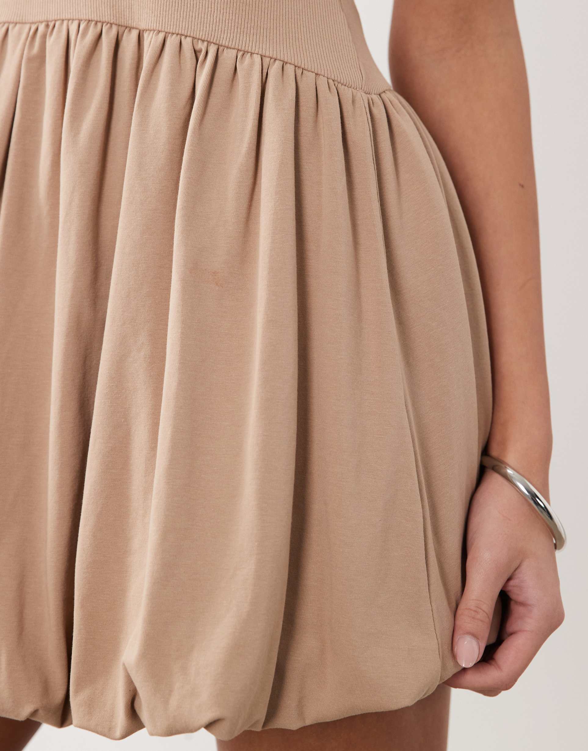 ASOS DESIGN ribbed sleeveless bubble hem mini dress in taupe