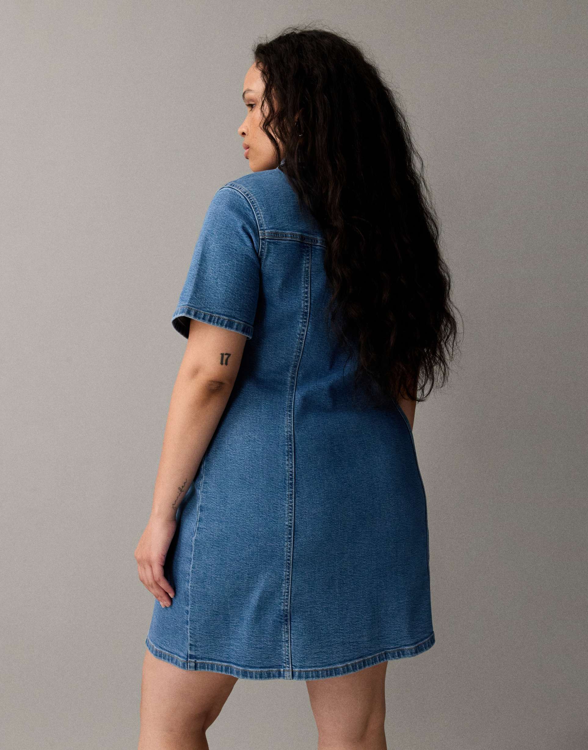 ASOS DESIGN Curve denim fitted shirt mini dress in mid blue