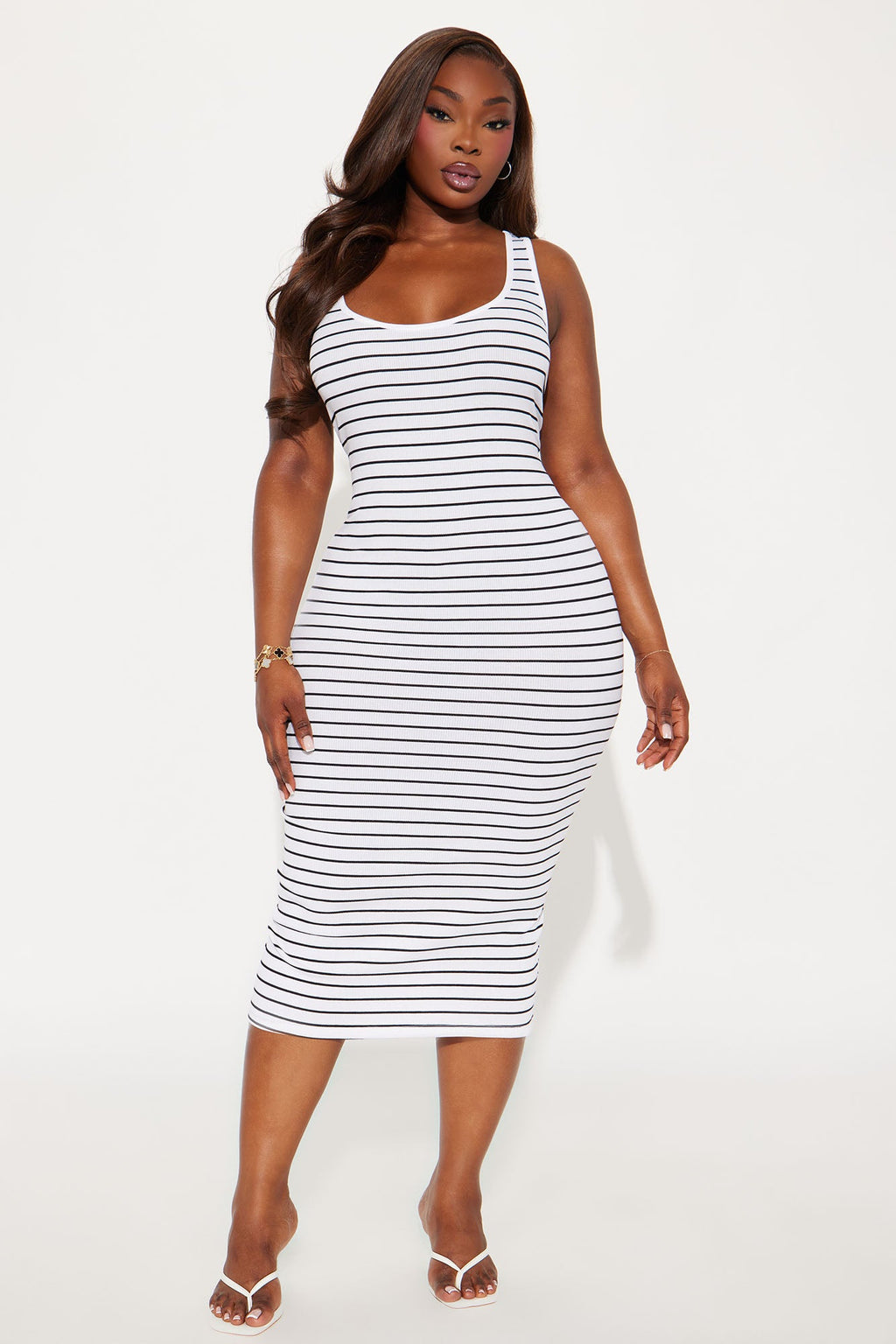 Ribbed Stripe Midi Dress