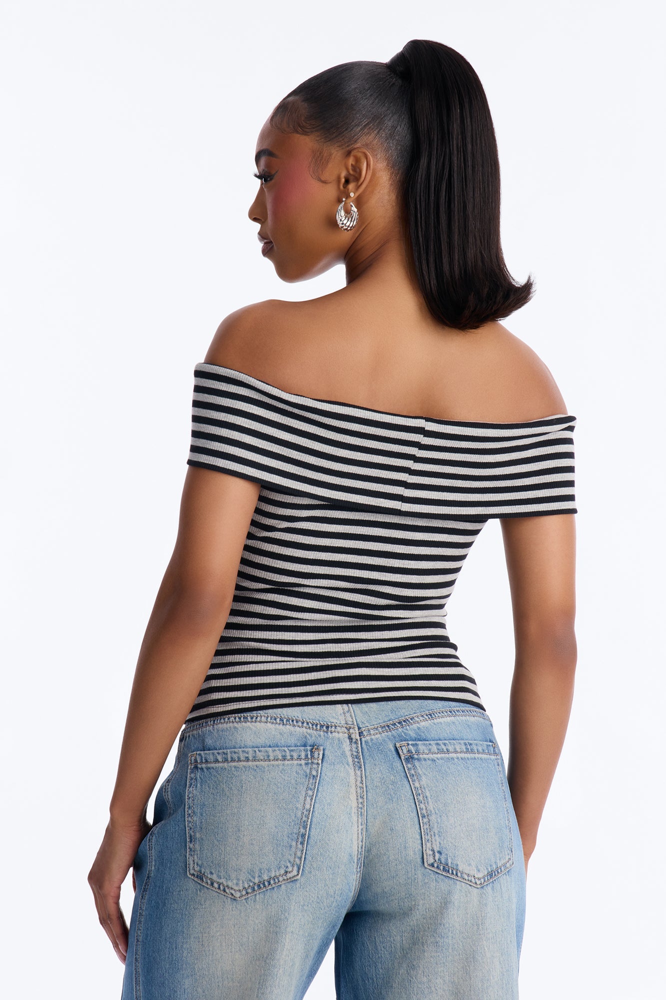 Nicole Striped Off Shoulder Short Sleeve Top