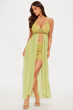 Tropical Temptations Crochet Skirt Set - Chartreuse