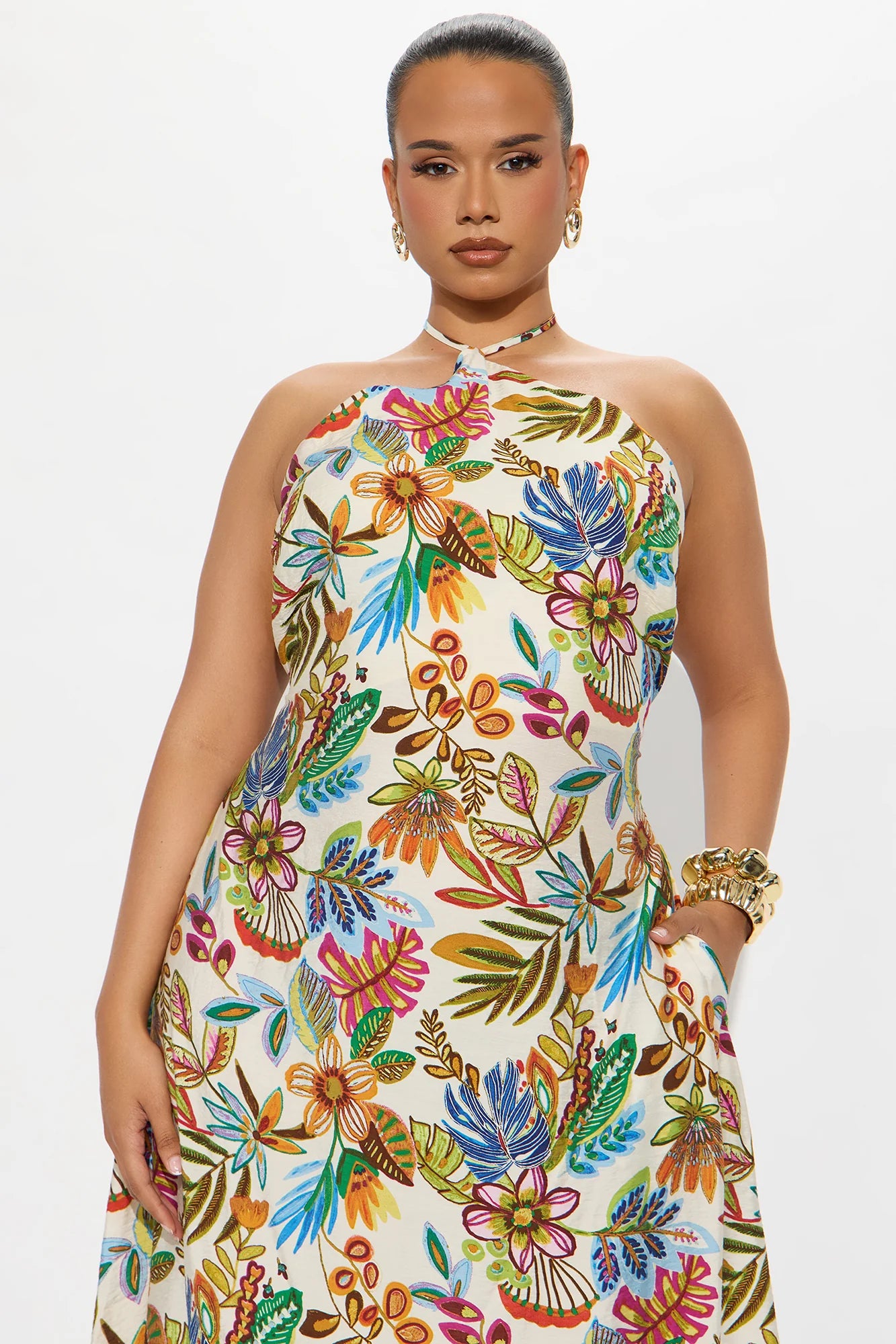 Sonya Backless Maxi Dress - Cream/combo