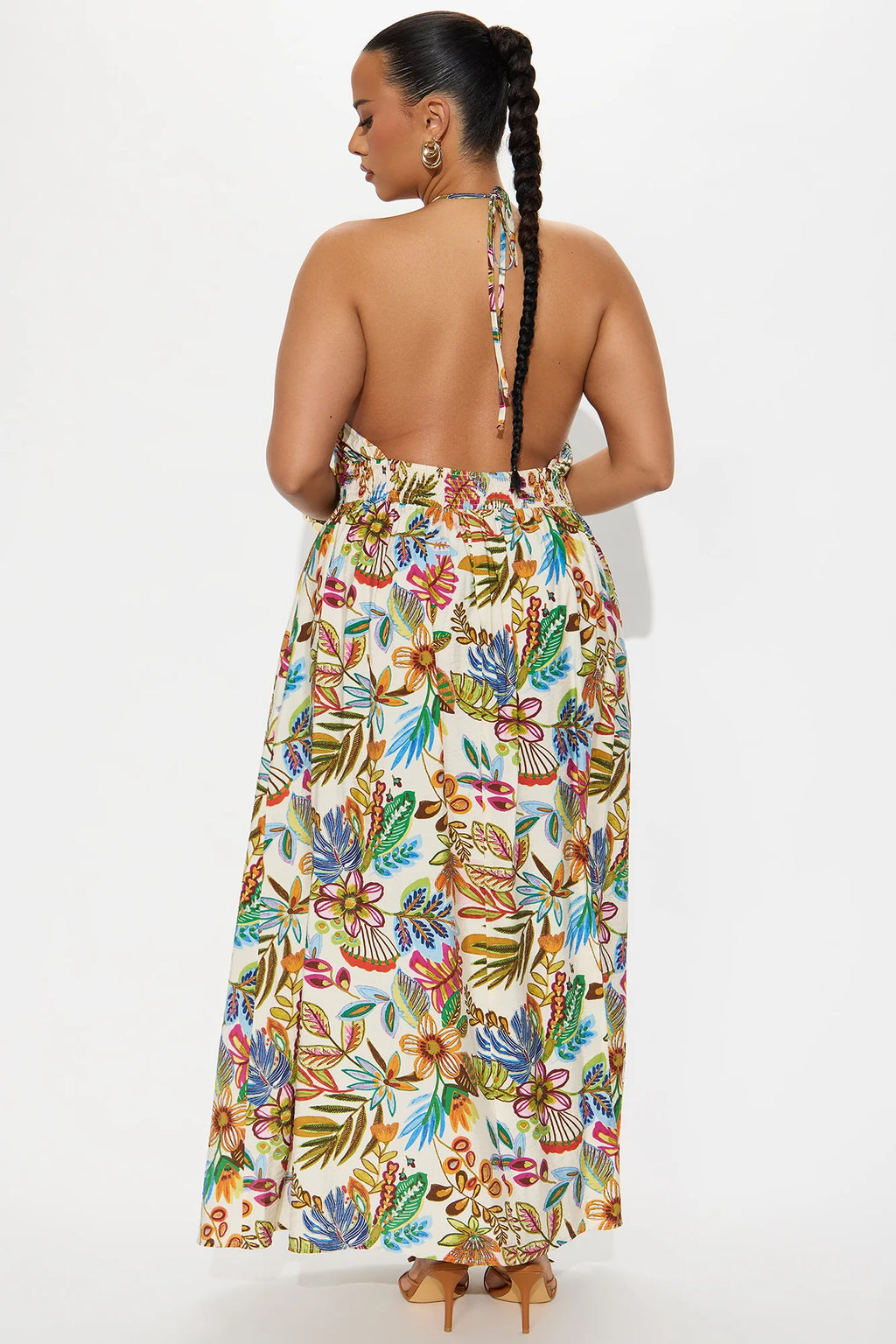 Sonya Backless Maxi Dress - Cream/combo