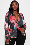 Chasing Florals Satin Shirt - Red/combo