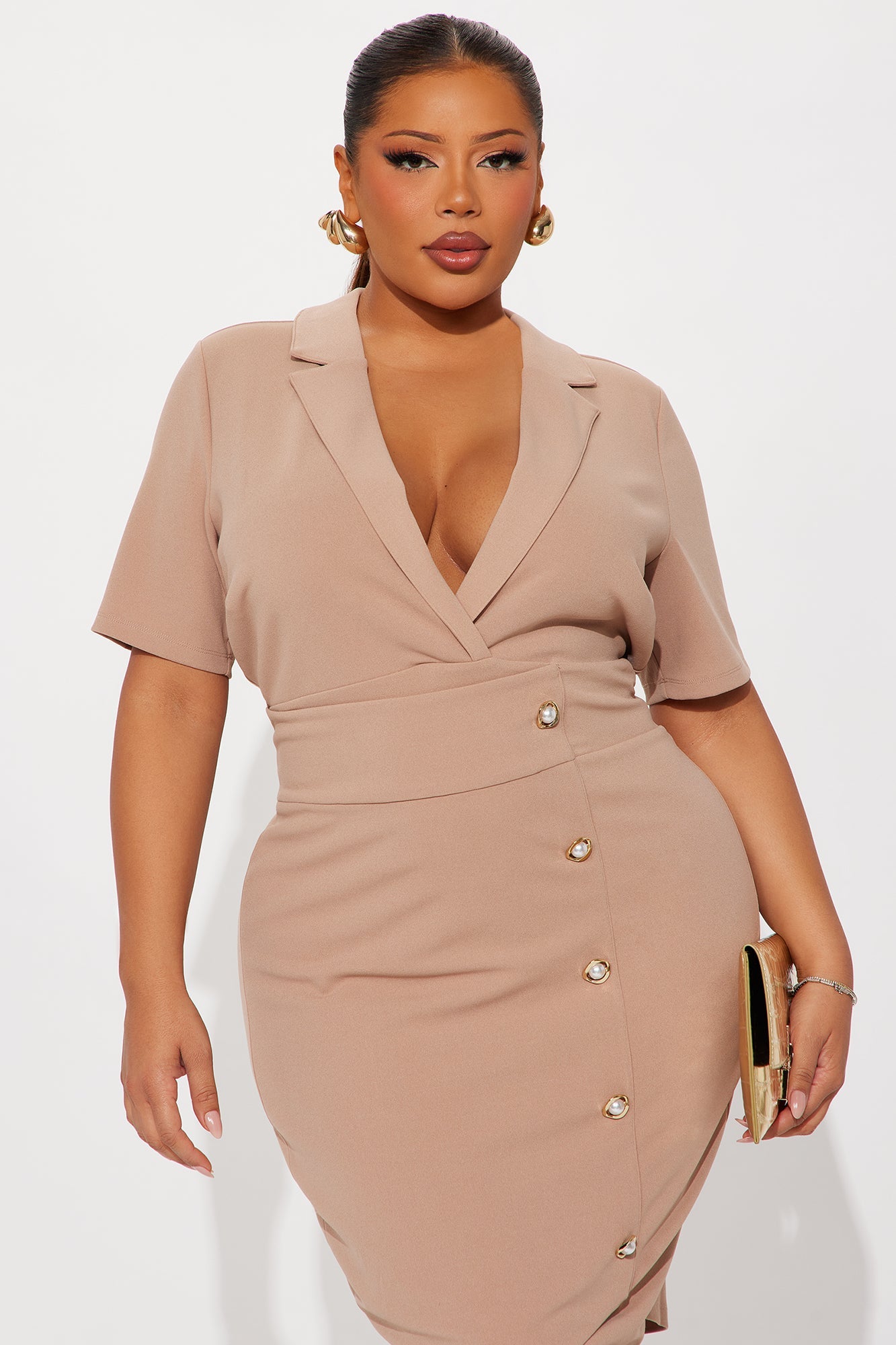 Gia Collar Mini Shirt Dress - Taupe