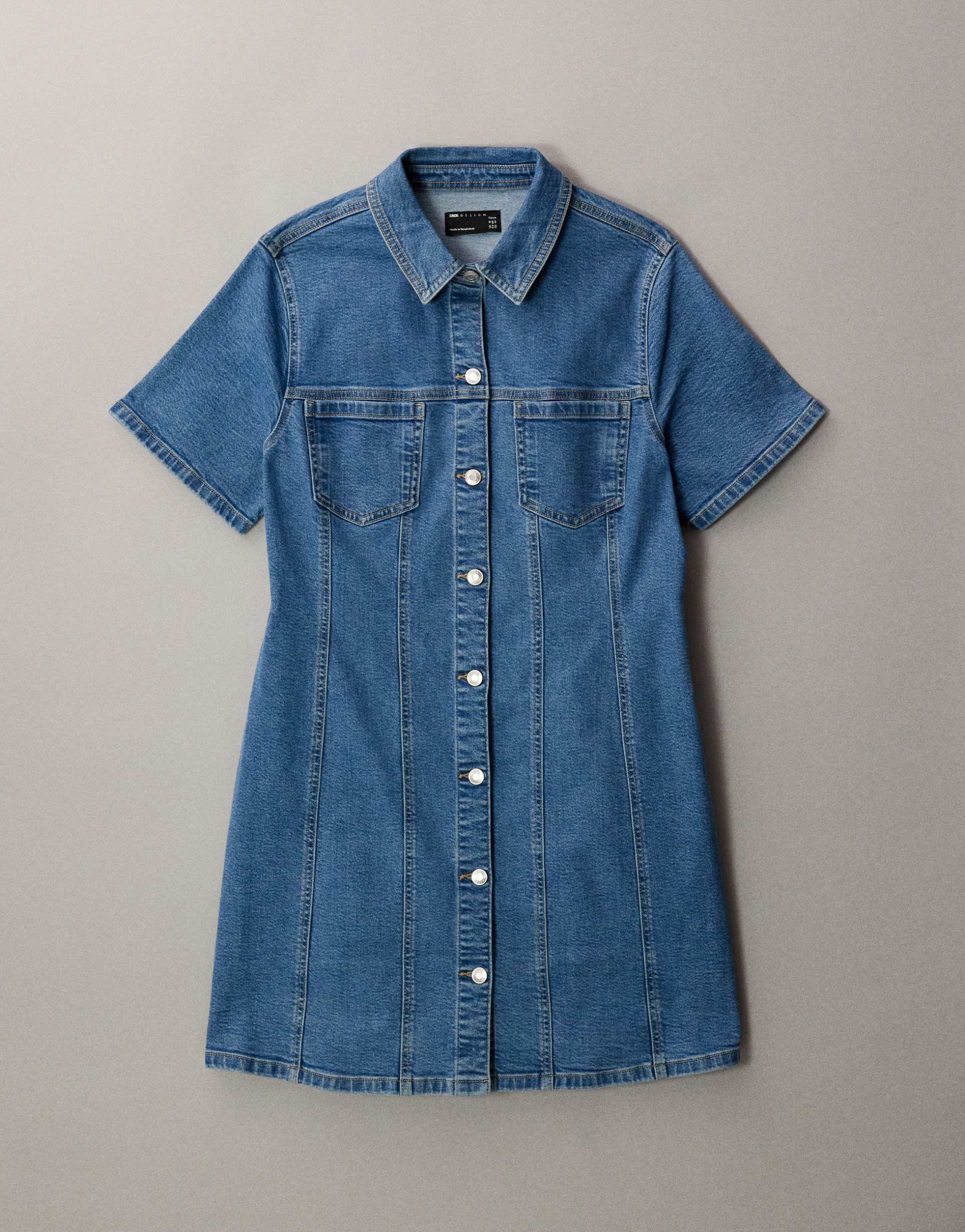 ASOS DESIGN Curve denim fitted shirt mini dress in mid blue