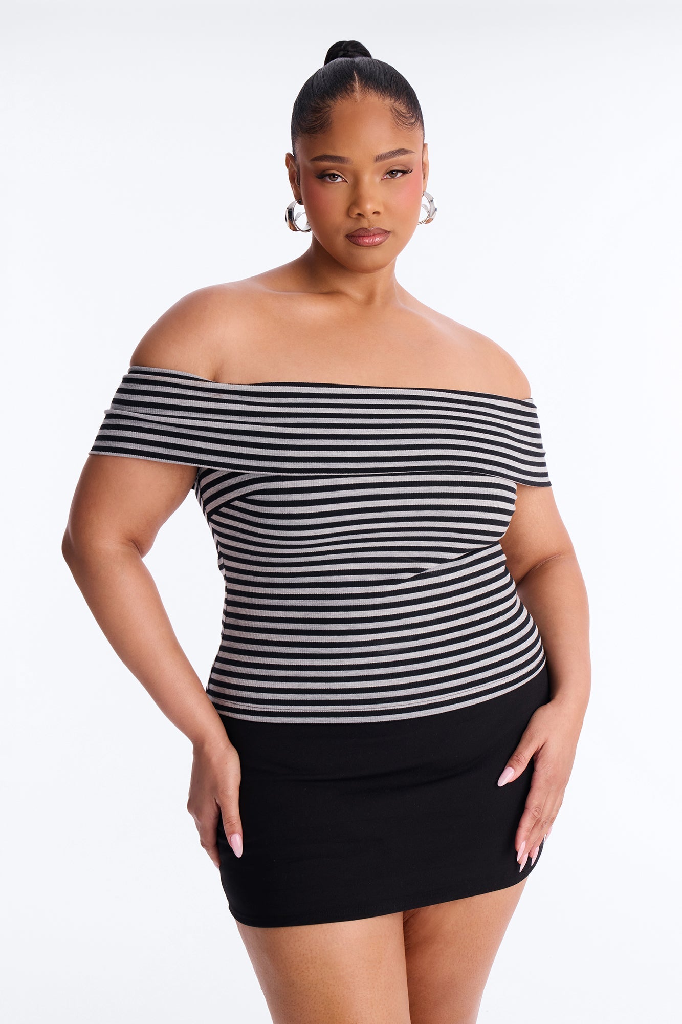 Nicole Striped Off Shoulder Short Sleeve Top