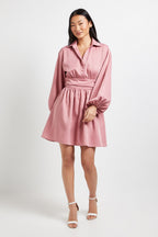 Dorothy Perkins Petite Pinstripe Collar Detail Gathered Waist Mini Dress