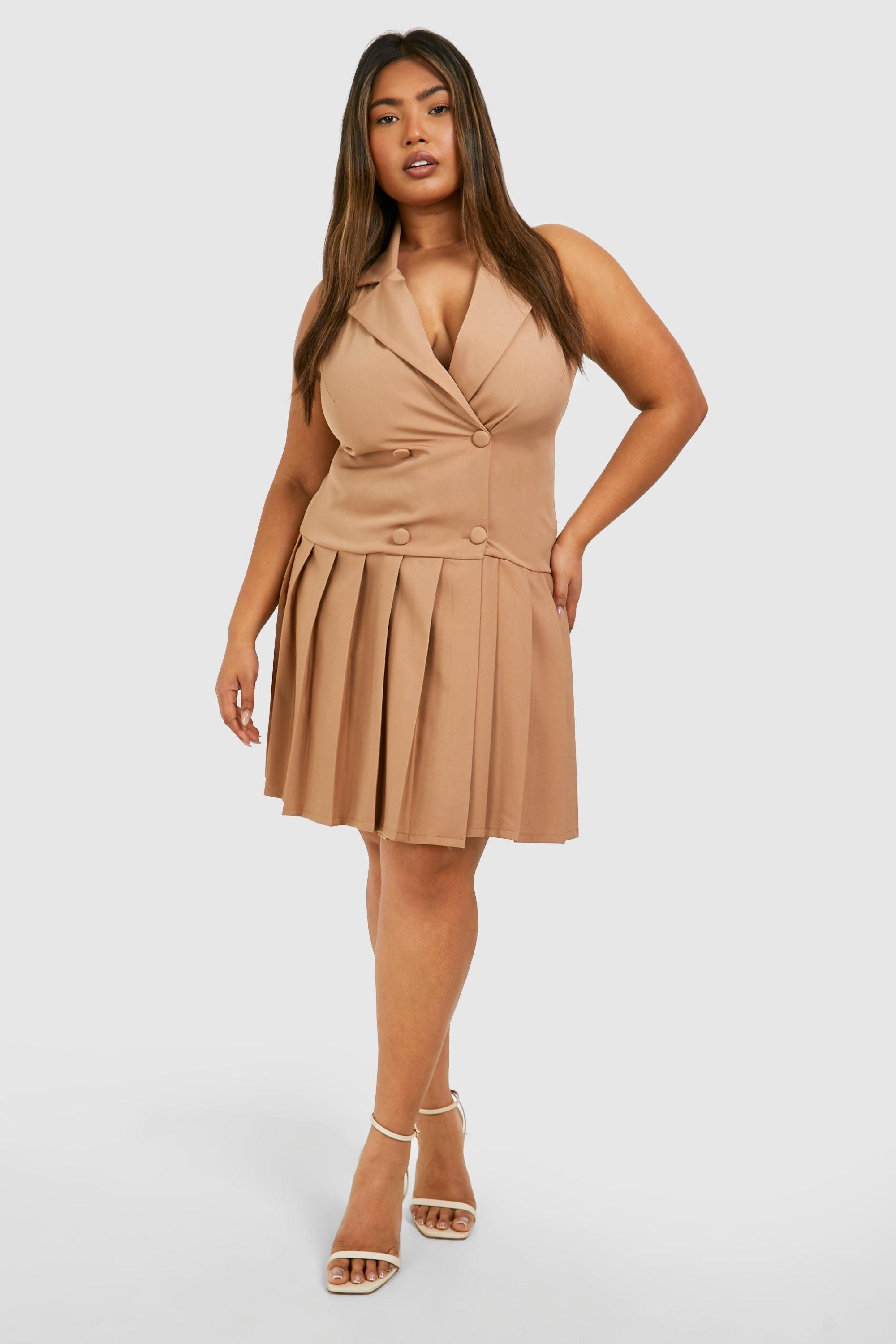 Plus Woven Pleated Blazer Dress