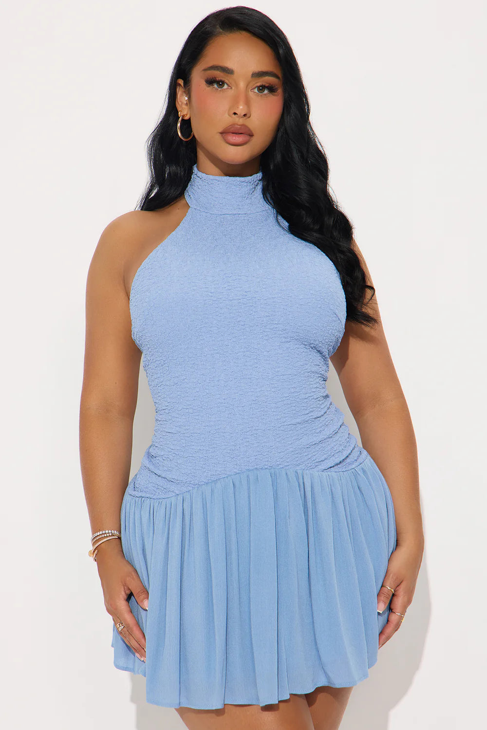 Leena Halter Textured Mini Dress - Blue