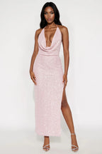 Kendall Sequin Crochet Maxi Dress - Pink