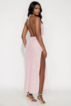 Kendall Sequin Crochet Maxi Dress - Pink