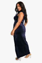 Plus Velvet Ruched High Neck To & Maxi Skirt Co Ord