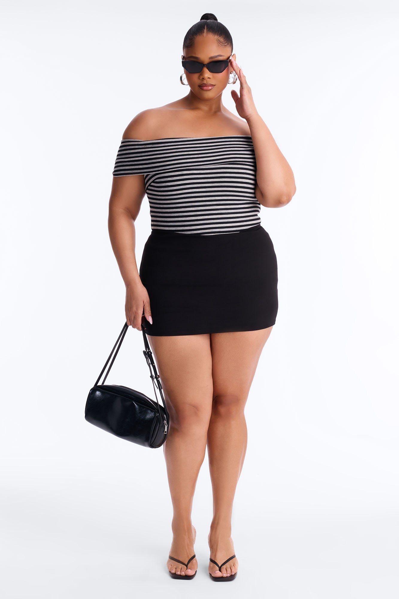 Nicole Striped Off Shoulder Short Sleeve Top