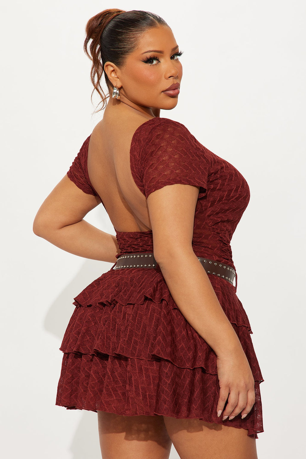 Night Out Belted Lace Mini Skirt Set