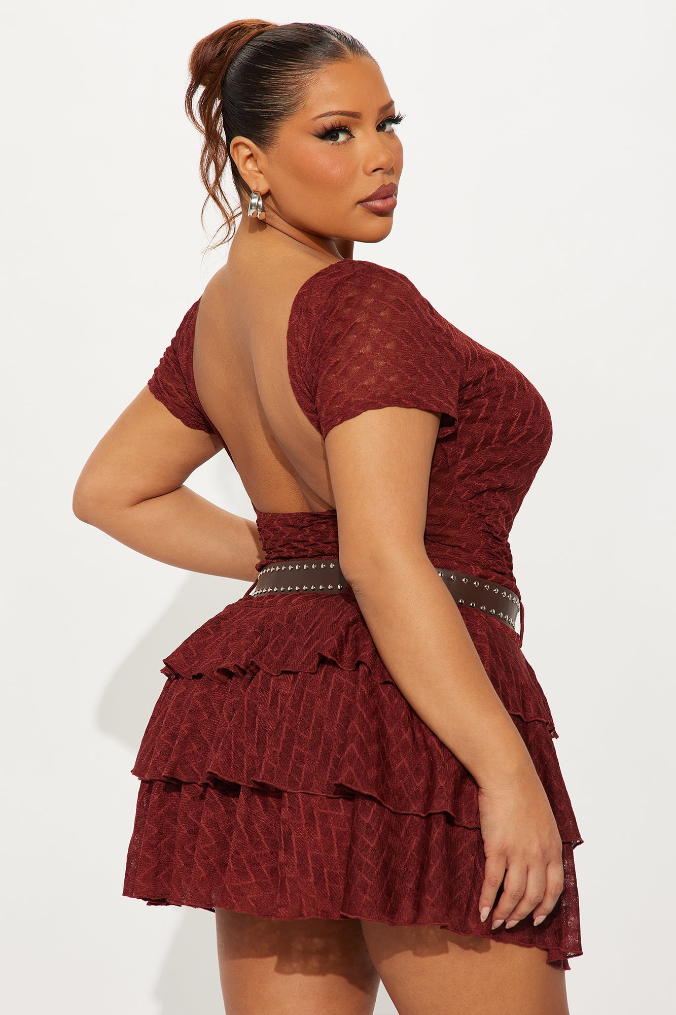 Night Out Belted Lace Mini Skirt Set