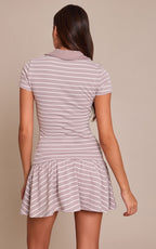 Grey Striped Collar Detail Shift Dress