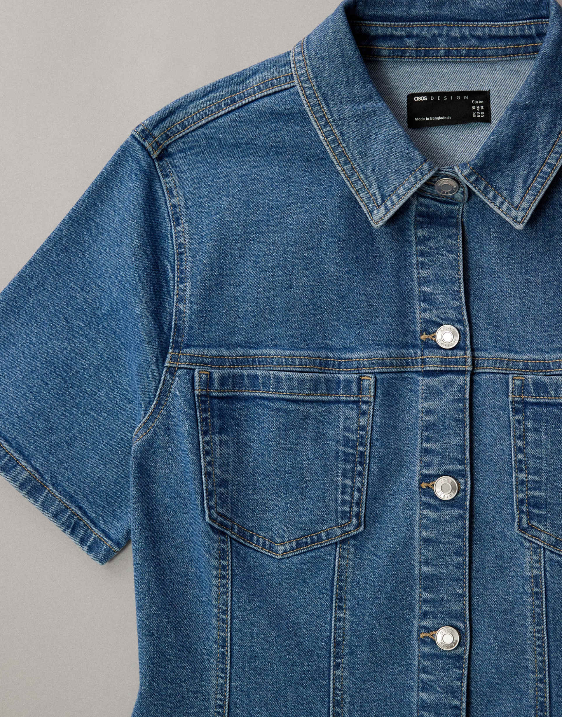 ASOS DESIGN Curve denim fitted shirt mini dress in mid blue