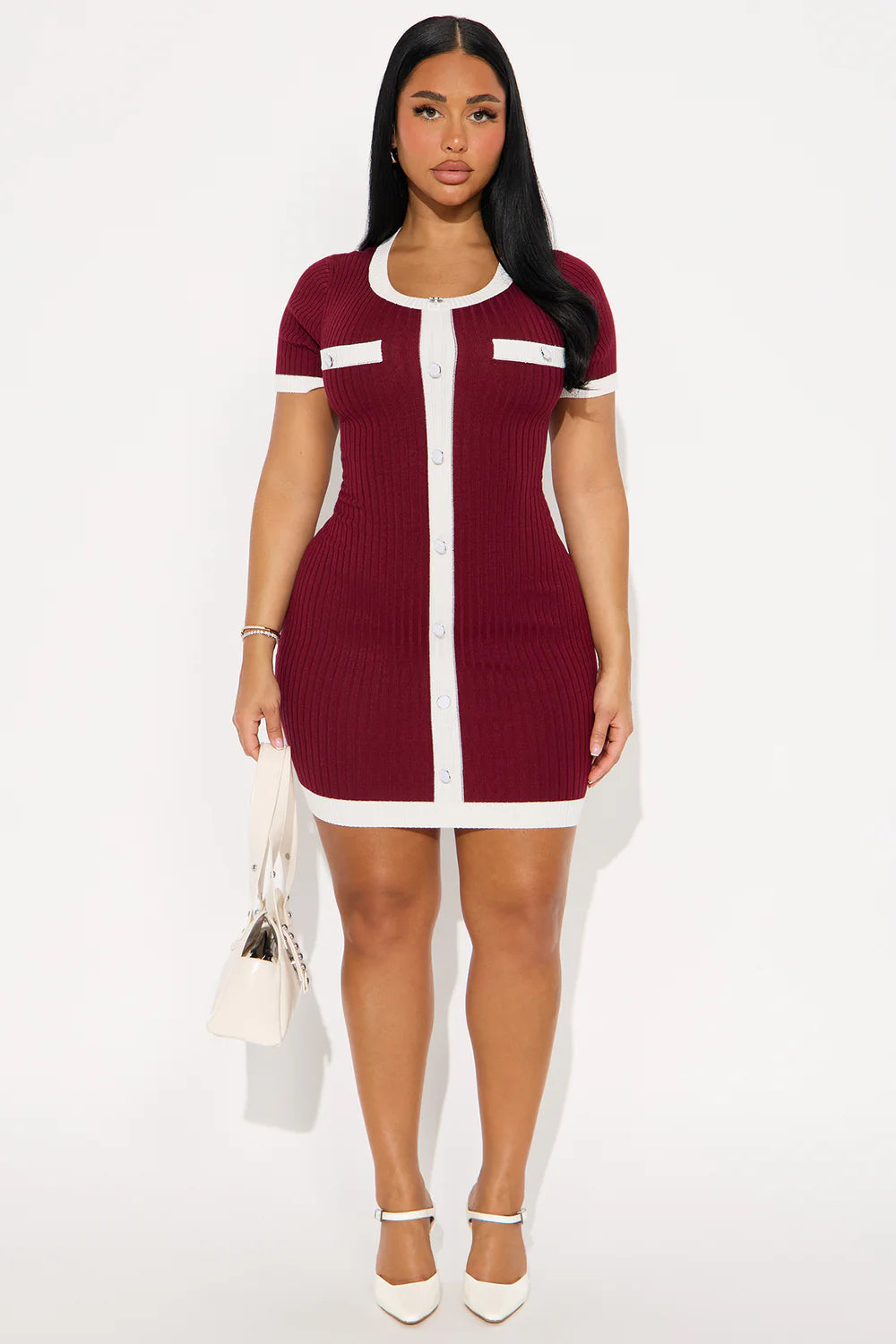 Claire Sweater Short Sleeve Mini Dress - Burgundy