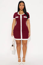 Claire Sweater Short Sleeve Mini Dress - Burgundy