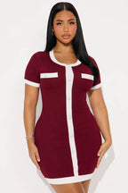 Claire Sweater Short Sleeve Mini Dress - Burgundy