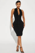 Zoey Textured Midi Dress - Black
