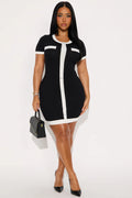Claire Sweater Short Sleeve Mini Dress - Black