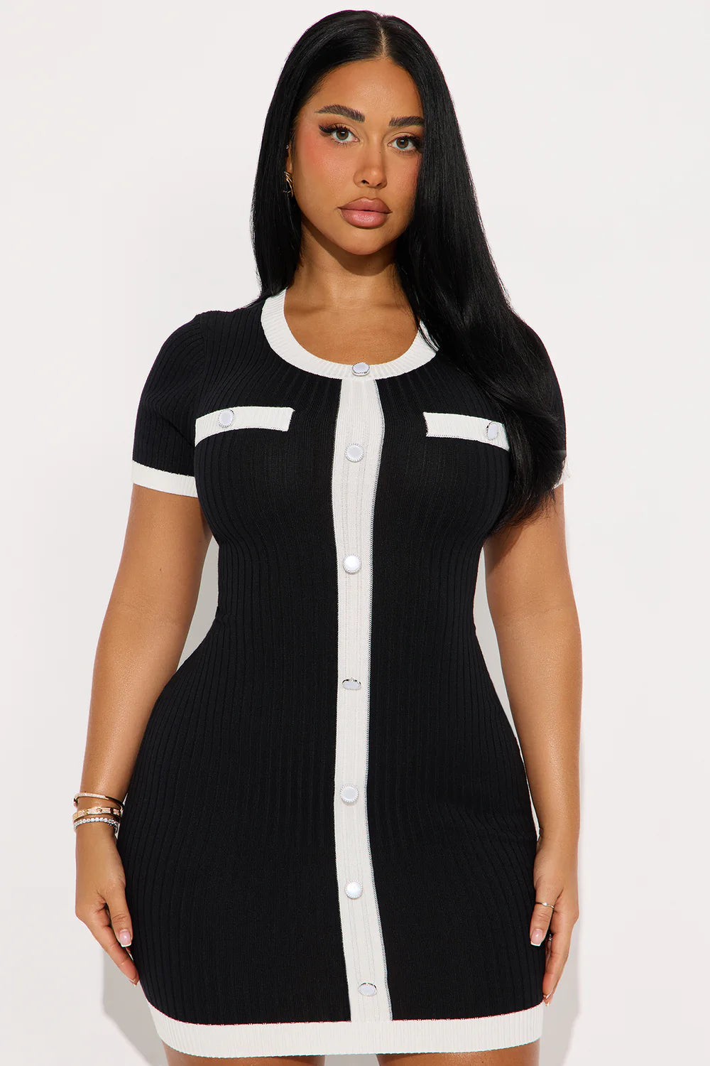 Claire Sweater Short Sleeve Mini Dress - Black