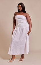 Plus White Trim Detail Ruched Maxi Dress