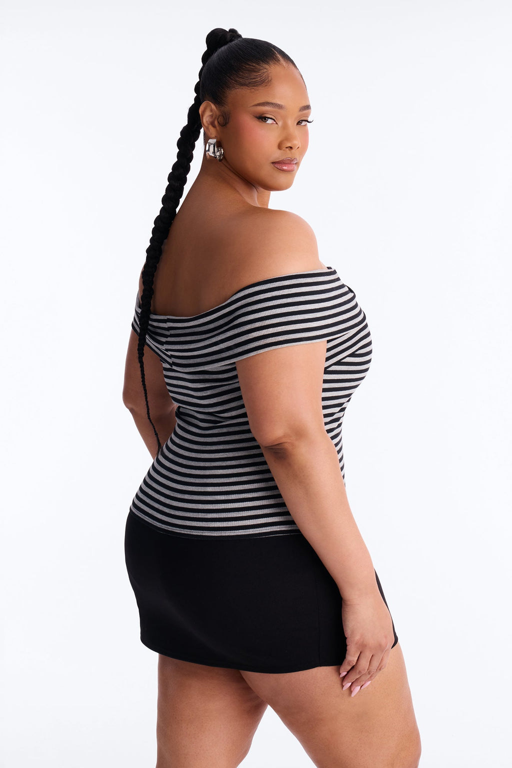 Nicole Striped Off Shoulder Short Sleeve Top