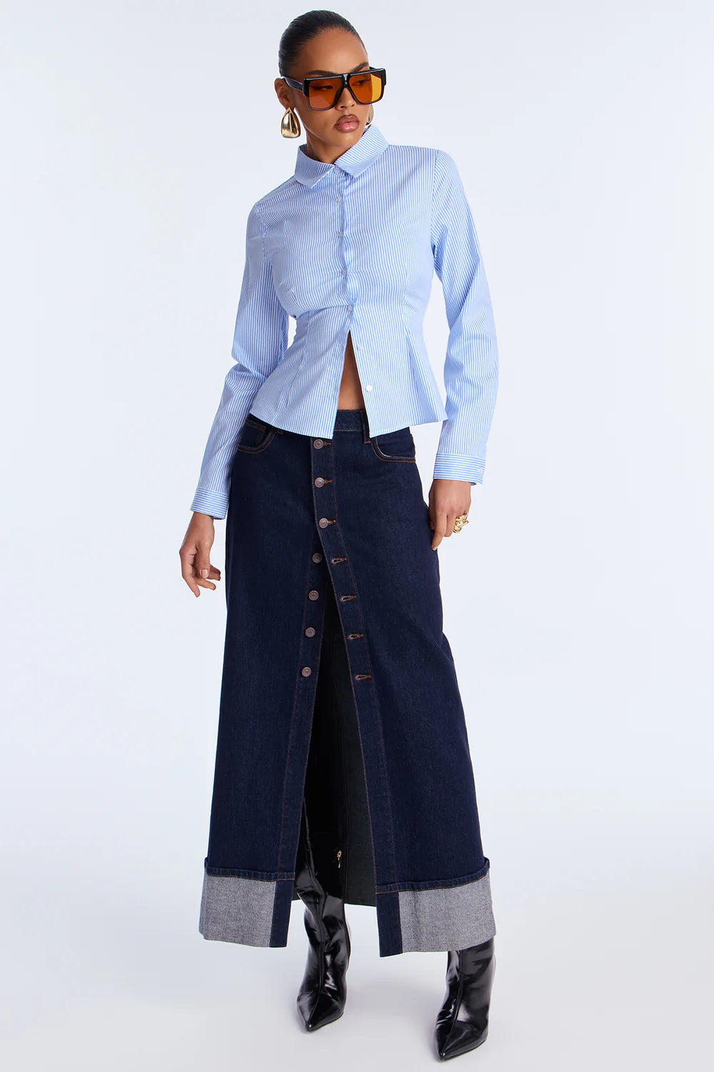 Never Going Back Striped Poplin Shirt - White/Blue
