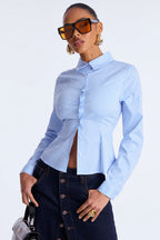 Never Going Back Striped Poplin Shirt - White/Blue