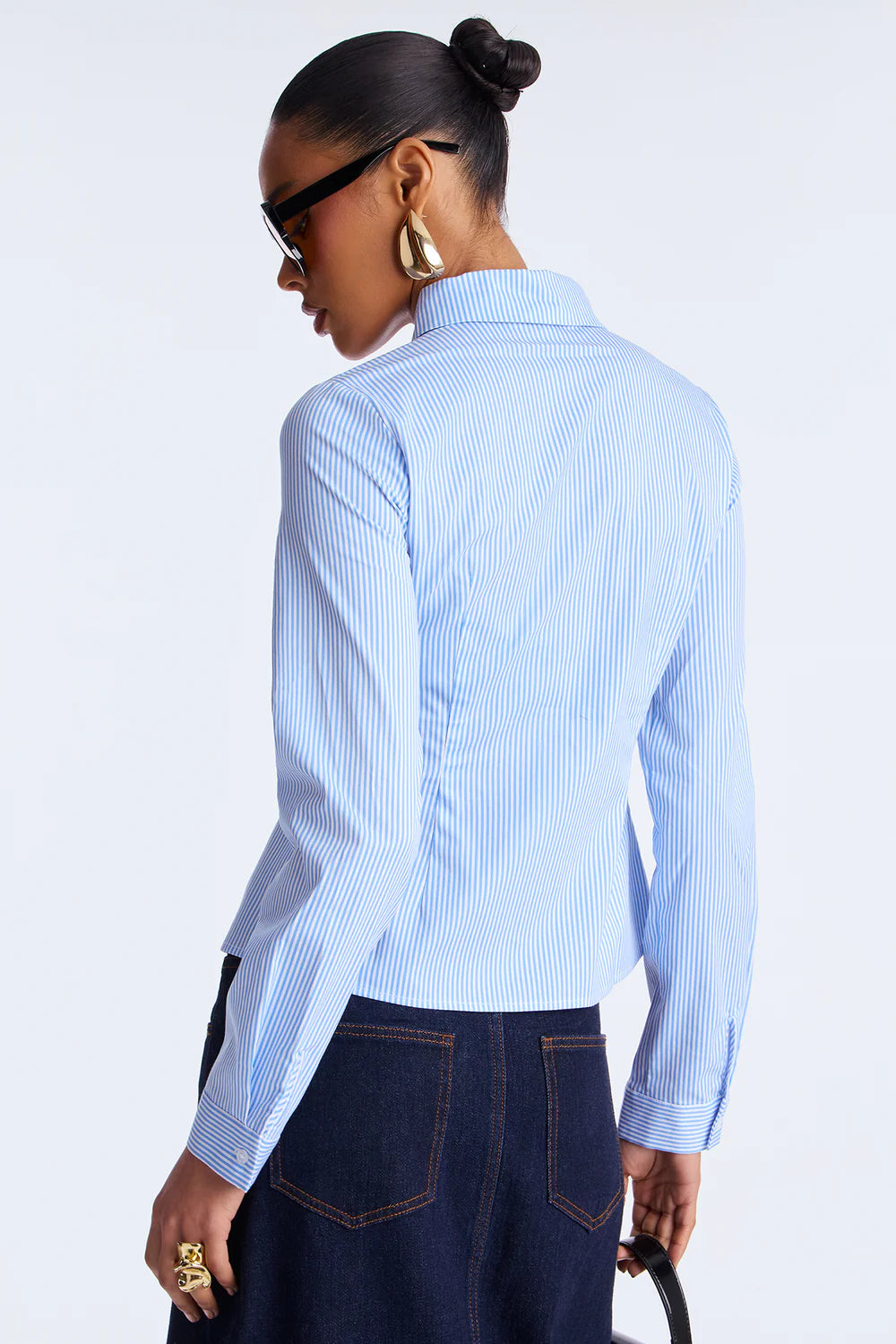 Never Going Back Striped Poplin Shirt - White/Blue