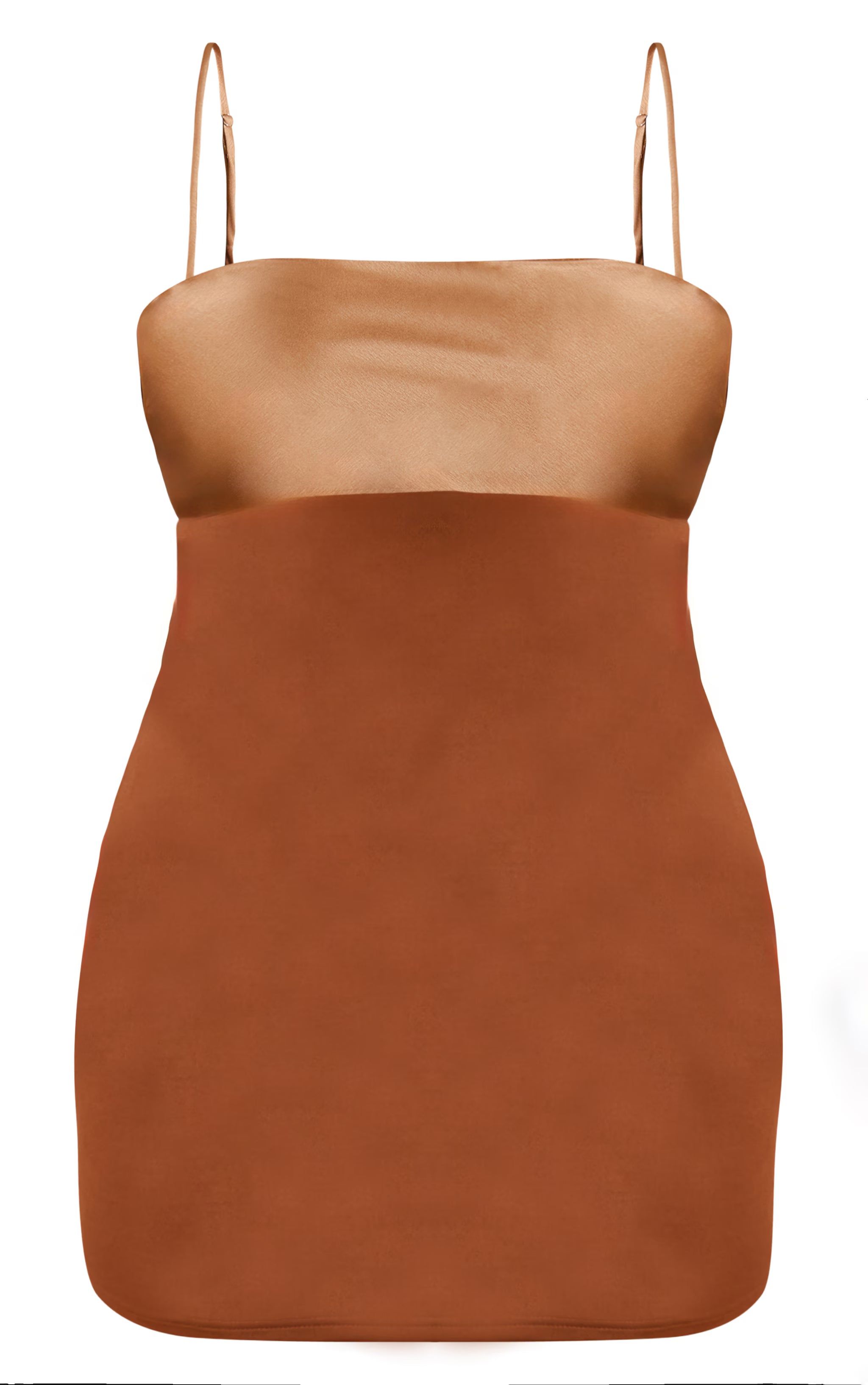 Plus Brown Contrast Bust Panel Strappy Mini Dress