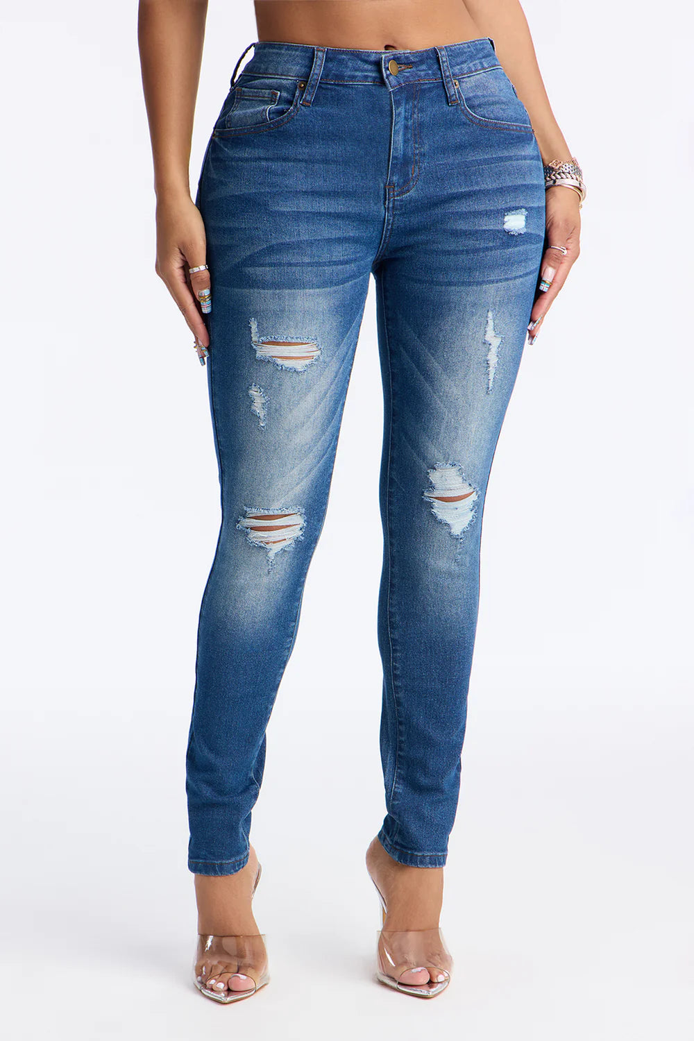 High Drive Ripped Skinny Jeans - Dark Wash