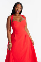 Celine Halter Corset Midi Dress - Red