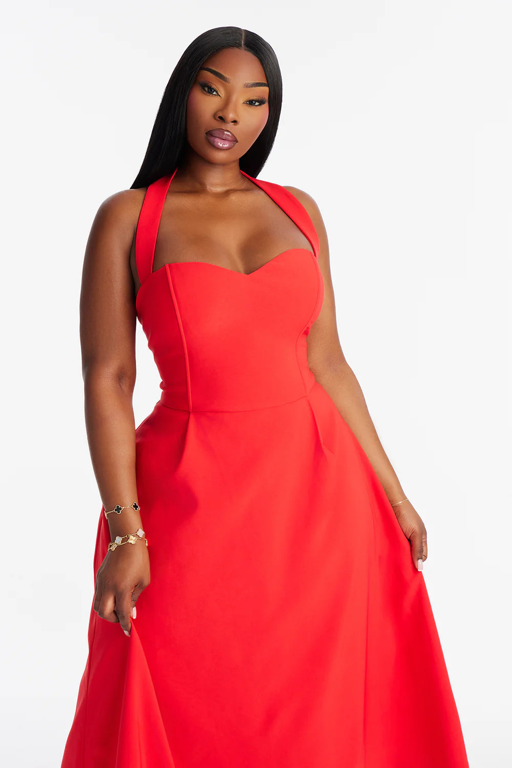 Celine Halter Corset Midi Dress - Red