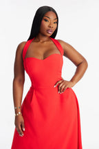 Celine Halter Corset Midi Dress - Red