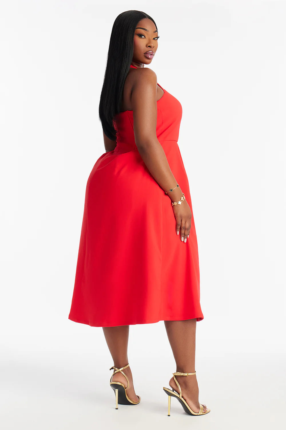 Celine Halter Corset Midi Dress - Red