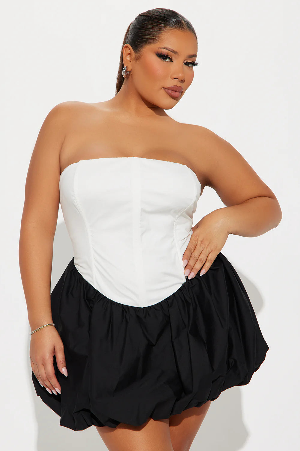 A Night in Paris Bubble Mini Dress - White/Black