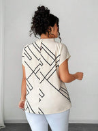 Elenzga Plus Size Geometric Print Sleeveless Blouse