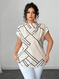 Elenzga Plus Size Geometric Print Sleeveless Blouse