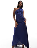 TFNC Bridesmaid one shoulder satin maxi dress in royal blue