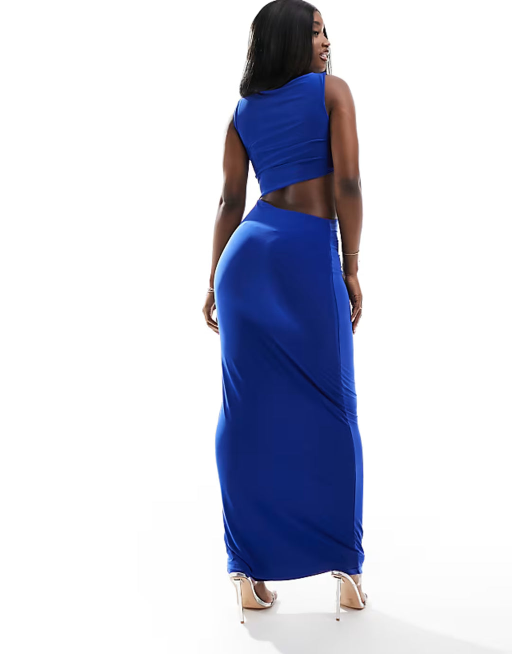 ASOS DESIGN slinky cut out maxi dress in cobalt blue