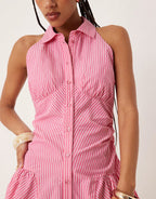 ASOS DESIGN sleeveless shirt mini dress in spliced pink stripe