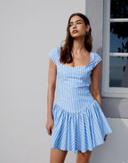 Monki cap sleeve corset mini dress in blue and pink stripe