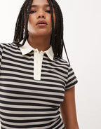 COLLUSION dropped waist rugby dress in brown stripe