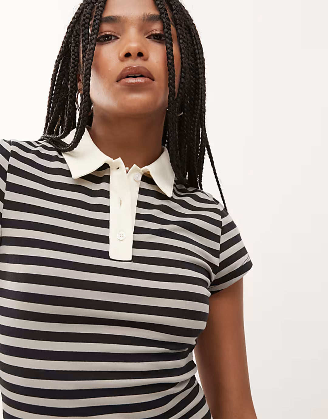 COLLUSION dropped waist rugby dress in brown stripe
