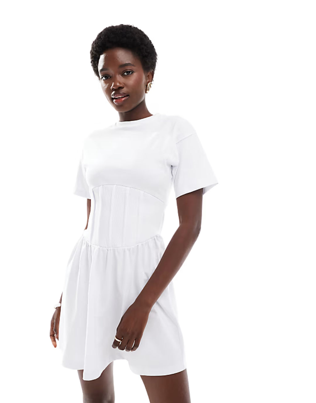 ASOS DESIGN corset waist T-shirt mini dress in white